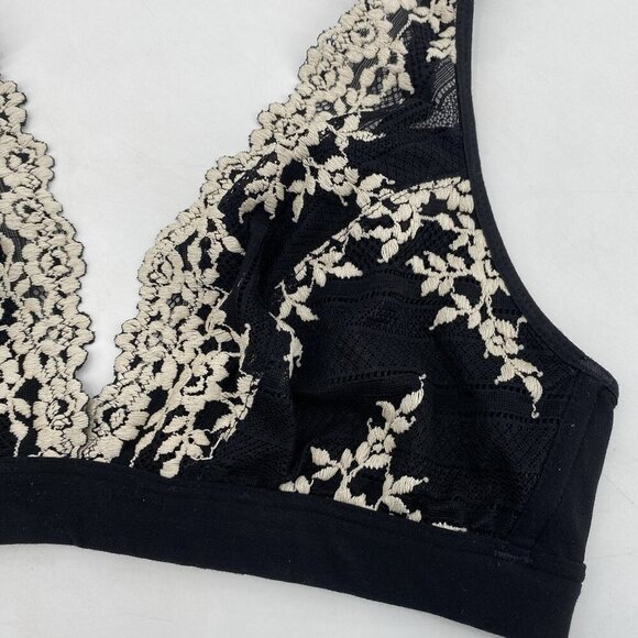 Wacoal Size 36 Embrace Floral Lace Bralette 852191 Black Ivory Plunge FLAWED - Picture 3 of 10